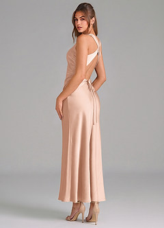 Azazie Evadne Brautjungfernkleider Etui Plissee Stretch-Satin Kleid Roségold image2