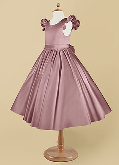 Azazie Violeta Blumenmädchenkleider Ballkleid Schleifen Matte Satin Kleid Altrosa image9