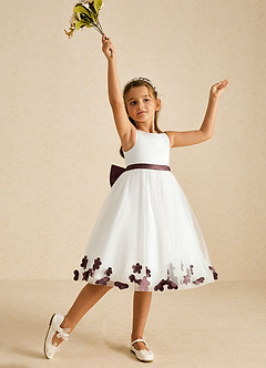 Azazie Dot Flower Girl Dresses Ivory Espresso A-Line Bow Tulle Dress image3