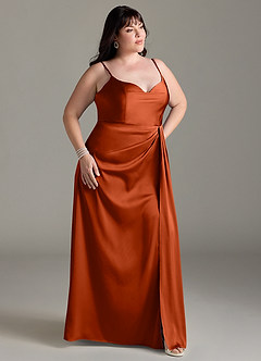 Azazie Brielle Bridesmaid Dresses Paprika A-Line Cowl Spaghetti Straps Stretch Satin Dress image9
