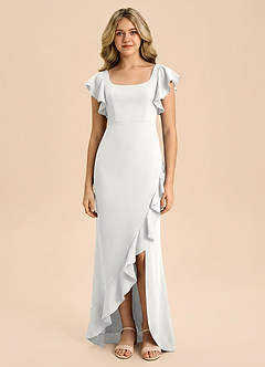 Azazie Demi Junior Robe Sirène en Satin extensible Arc Blanc image3