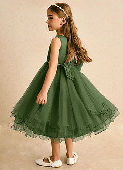 Azazie Lass vestidos de niña de las flores Vestido de Oliva de Tul de Corte En A con Lazo image3