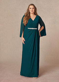 Azazie Belinda Mère de la mariée Robes Robe Trapèze en Mousseline de soie Col V plissé Vert Pin image6