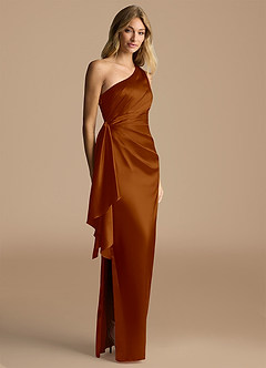 Azazie Saira Final Sale Auburn Sheath One Shoulder Metallic Satin Dress image5