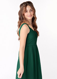 Azazie Evie Junior Emerald A-Line Pleated Chiffon Dress image4