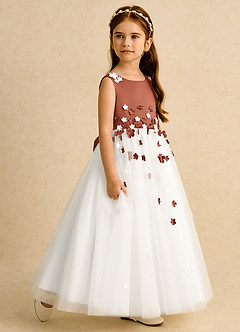 Azazie Eleni Flower Girl Dresses Ivory Auburn Ball-Gown Bow Tulle Dress image6