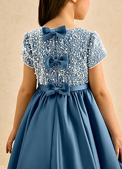 Azazie Cashew Flower Girl Dresses Bermuda Ball-Gown with Sleeves Matte Satin Dress image7
