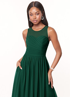 Azazie Nina Bridesmaid Dresses Emerald A-Line Pleated Chiffon Dress image5