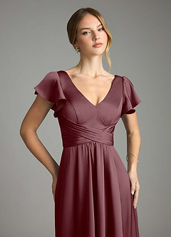 Azazie Omari Bridesmaid Dresses Sangria A-Line Stretch Satin Dress image6