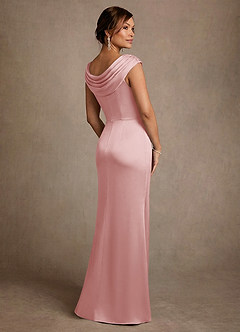 Azazie Irvine Mère de la mariée Robes Robe Trapèze en Satin extensible Plissée Rose Poudré image2