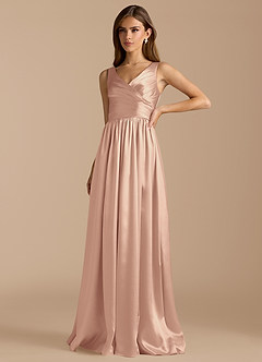 Azazie Keyla Bridesmaid Dresses English Rose A-Line Pleated Metallic Satin Dress image5