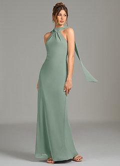 Azazie Cassiana Bridesmaid Dresses Silver Sage Mermaid Pleated Chiffon Dress image1