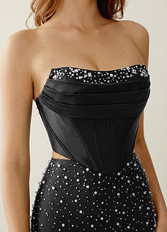 Esme Negru Rochie de bal tip sirenă din satin elastic, cu corset, din două piese image5