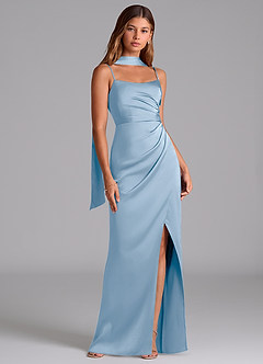 Azazie Calandra Brudtärnklänningar Klä av A-Linje i Stretch Satin Plisserad Puderblå image2