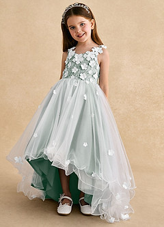 Azazie Celia Flower Girl Dresses Silver Sage A-Line Lace Tulle Dress image6