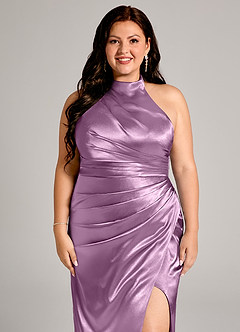 Azazie Jemma Bridesmaid Dresses Wisteria Sheath Pleated Metallic Satin Dress image12