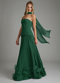 Azazie Alex Vestidos de damas de honor Vestido Verde Oscuro de Gasa de Línea A con Corsé image4