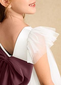 Azazie Munchkin Flower Girl Dresses Ivory Sangria A-Line Bow Tulle Dress image6