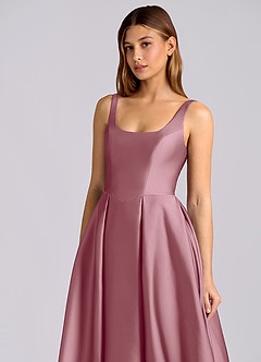 Azazie Amalie Robes de demoiselle d'honneur Robe Trapèze en Satin extensible Plissée Mauve Vintage image6