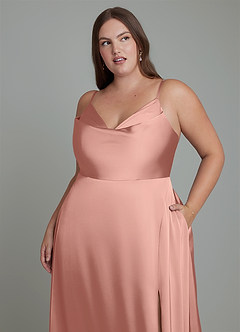 Azazie Sarella Brautjungfernkleider A-Linie Plissee Stretch-Satin Kleid Rosettenrosa image8