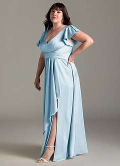 Azazie Omari Vestidos de damas de honor Vestido de Azul Cielo de Satén Elástico de Corte en A image12