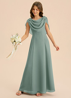 Azazie Lambie Junior Silver Sage A-Line Pleated Chiffon Dress image8