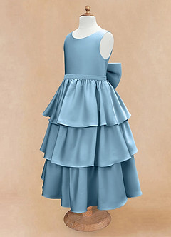 Azazie Margie Flower Girl Dresses Steel Blue A-Line Bow Stretch Satin Dress image6