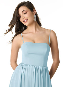 Azazie Morana Final Sale Sky Blue A-Line Off the Shoulder Stretch Satin Convertible Dress image2