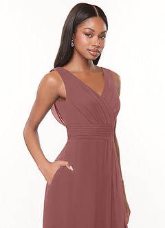 Azazie Karina Bridesmaid Dresses Desert Rose A-Line Pleated Chiffon Dress image5