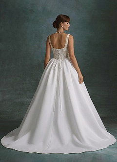 Azazie Belle Wedding Dresses Diamond White Champagne Ball-Gown Satin Dress image2
