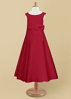 Azazie Lindy Flower Girl Dresses Scarlet A-Line Pleated Matte Satin Dress image10