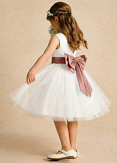 Azazie Sosie Robe Demoiselle D'honneur Fillette Robe Trapèze en Tulle Plissée Ivoire Cèdre Rose image4