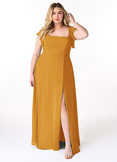 Azazie Bondi Bridesmaid Dresses Butterscotch A-Line Ruffled Chiffon Dress image7