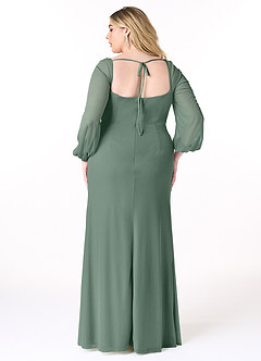 Azazie Charissa Final Sale Eucalyptus Sheath Corset Pleated Mesh Dress image8