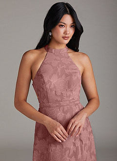 Azazie Clarice Bridesmaid Dresses Dusty Rose A-Line Side Slit Floral Burnout Dress image5