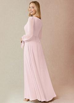 Azazie Leonia Bridesmaid Dresses Blushing Pink A-Line Long Sleeve Chiffon Dress image2