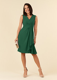 Azazie Theron vestidos de madre de la novia Vestido de Verde Oscuro de Gasa de Corte En A con Cuello en V plisado image1