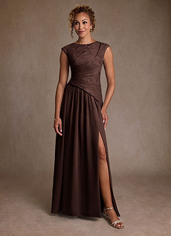 Azazie Kalleen Mère de la mariée Robes Robe Trapèze en Mousseline de soie Plissée Ganache image5