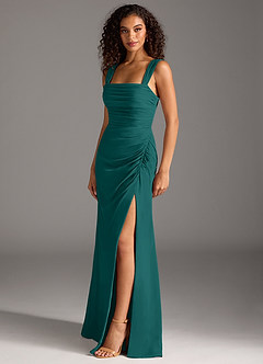 Azazie Jesaphine Bridesmaid Dresses Peacock Sheath Bow Chiffon Dress image3