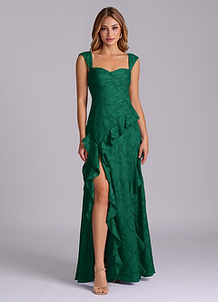 Azazie Sloane Bridesmaid Dresses Emerald A-Line Sweetheart Neckline Floral Burnout Dress image1