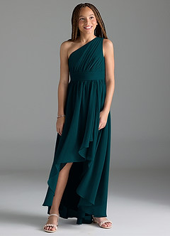 Azazie Mathilda Junior Pine A-Line Pleated Chiffon Dress image4