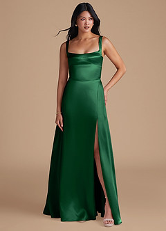 Azazie Hope Bridesmaid Dresses Dark Green A-Line with Pockets Metallic Satin Dress image5
