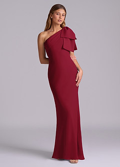 Azazie Yuanna Bridesmaid Dresses Burgundy Mermaid One Shoulder Chiffon Dress image3