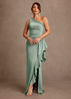 Azazie Yvette Mother of the Bride Dresses Agave Sheath One Shoulder Stretch Satin Dress image1