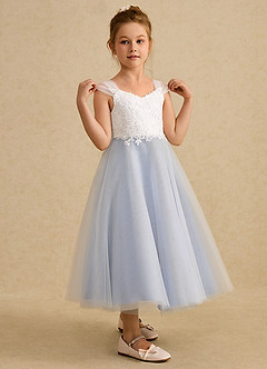 Azazie Momo Flower Girl Dresses Ivory Lavender A-Line Lace Dress image5