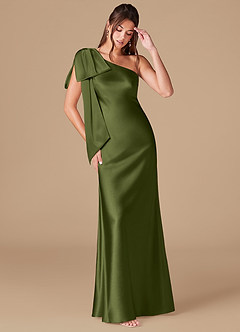 Azazie Capri Brautjungfernkleider Etui One-Shoulder Metallischer Satin Kleid Olivgrün image1