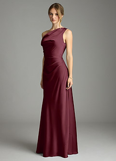 Azazie Emerson Bridesmaid Dresses Cabernet Mermaid Off the Shoulder Stretch Satin Dress image4