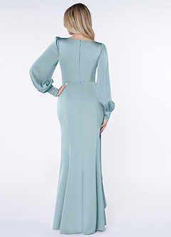 Azazie Raye Bridesmaid Dresses Moody Blue Mermaid Long Sleeve Stretch Satin Dress image2