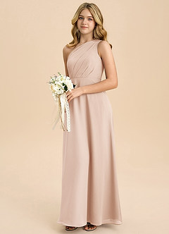 Azazie Phaedra Junior Robe Trapèze en Mousseline de soie Plissée Rose Perle image5