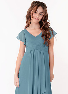 Azazie Omari Junior Moody Blue A-Line Ruched Chiffon Dress image4